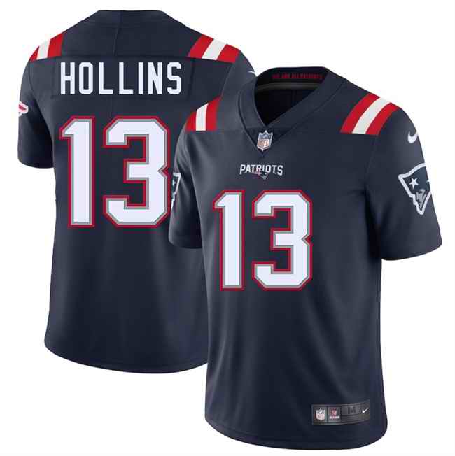Men's New England Patriots #13 Mack Hollins Navy 2025 Vapor Limited Stitched Football Jersey